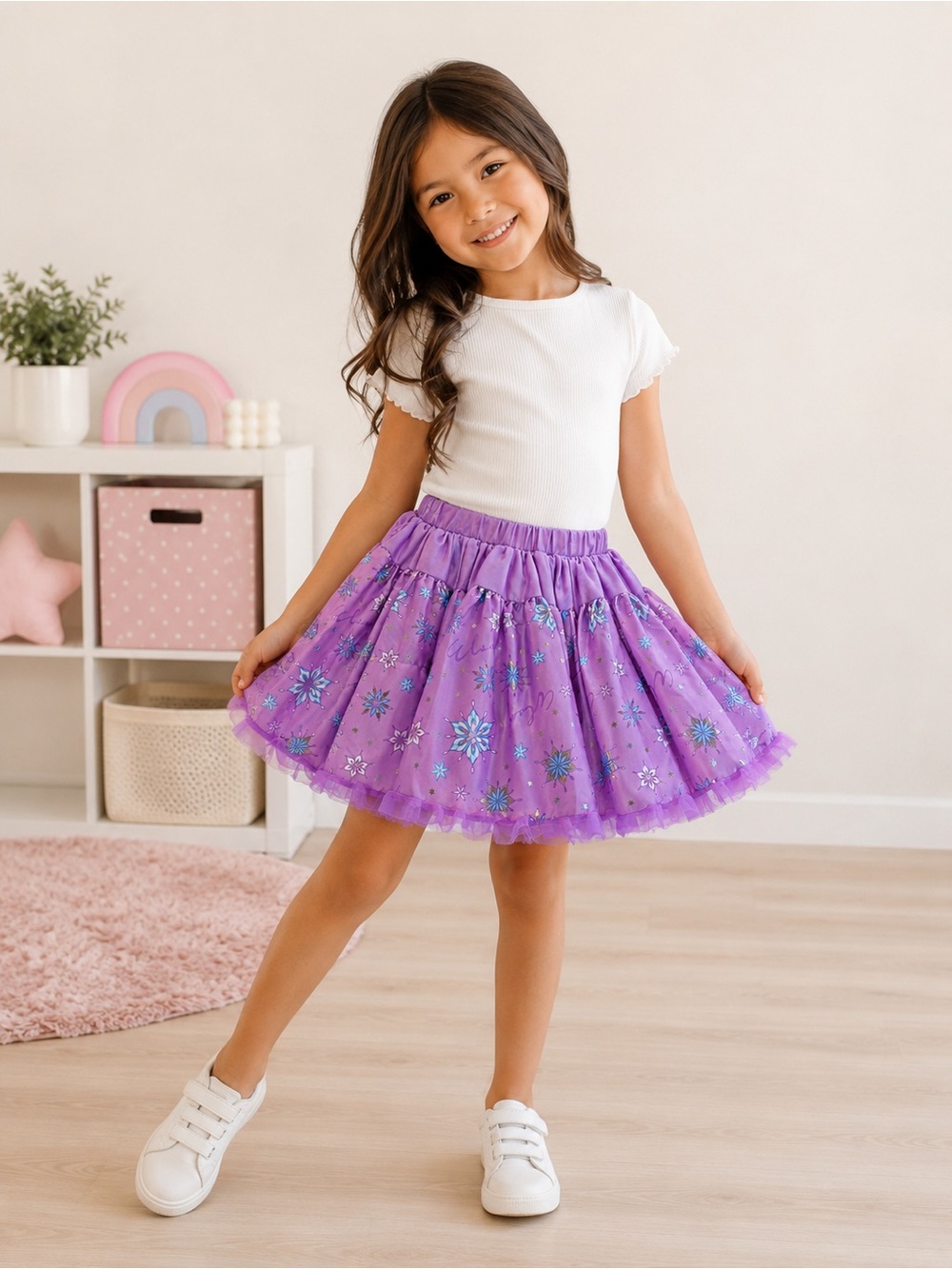 Disney Frozen Tutu Skirt Girls Size 5/6 Purple Elsa Anna Tulle Sparkle
